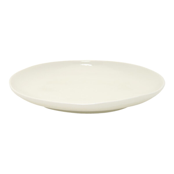 A round, plain white porcelain plate.