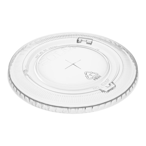 A clear plastic flat lid with a straw slot designed for disposable cups.