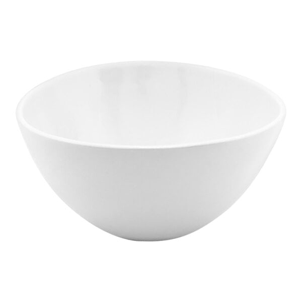 A white oval tall porcelain bowl with a 42 oz. capacity.