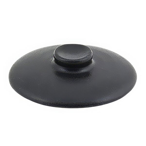 A black round stoneware lid with a round knob.