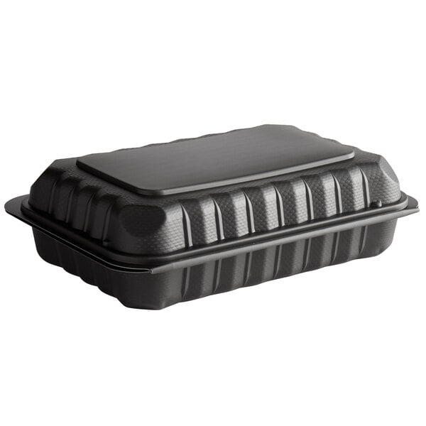 Choice 9 x 6 x 3 Microwaveable 1-Compartment Black / Clear Plastic  Hinged Container - 100/Case