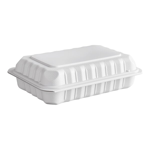 A white Ecopax plastic hinged take-out container.