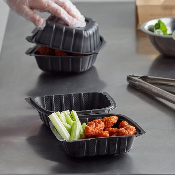 Ecopax 6 x 6 1-Compartment Microwaveable Black Mineral-Filled Plastic  Hinged Take-Out Container - 250/Case