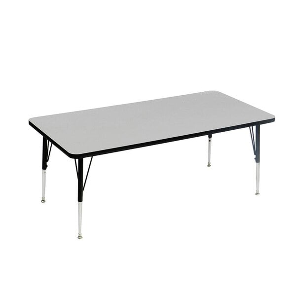 A Correll rectangular activity table with a gray top and black legs.