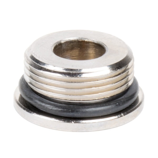 A T&S metal valve repair kit with silver and black metal parts.