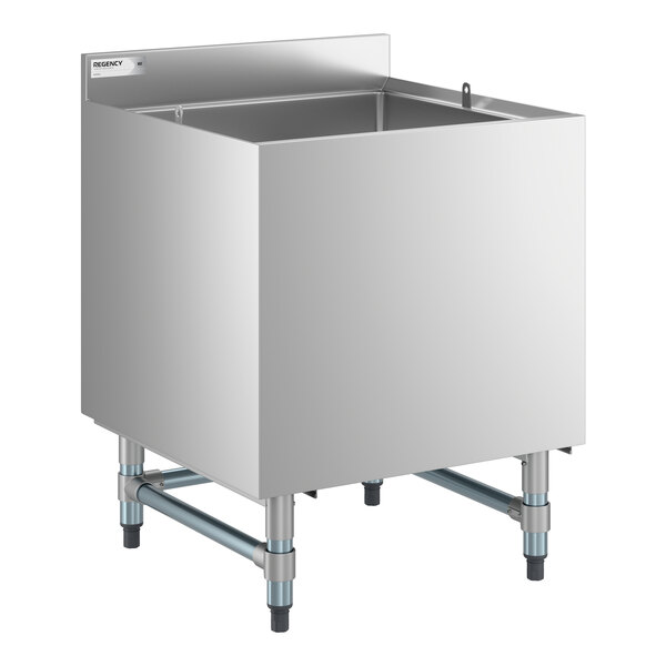 A stainless steel beer box with a 3-inch backsplash and a deep square bowl, designed for commercial use.