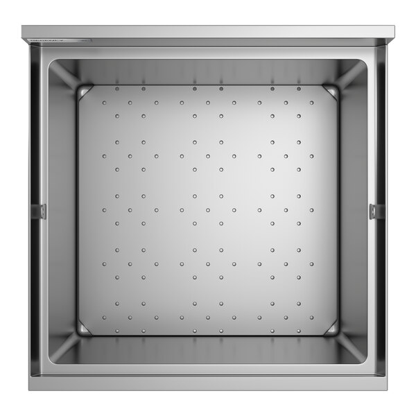 A square stainless steel beer box with a perforated bottom and a 3-inch backsplash.
