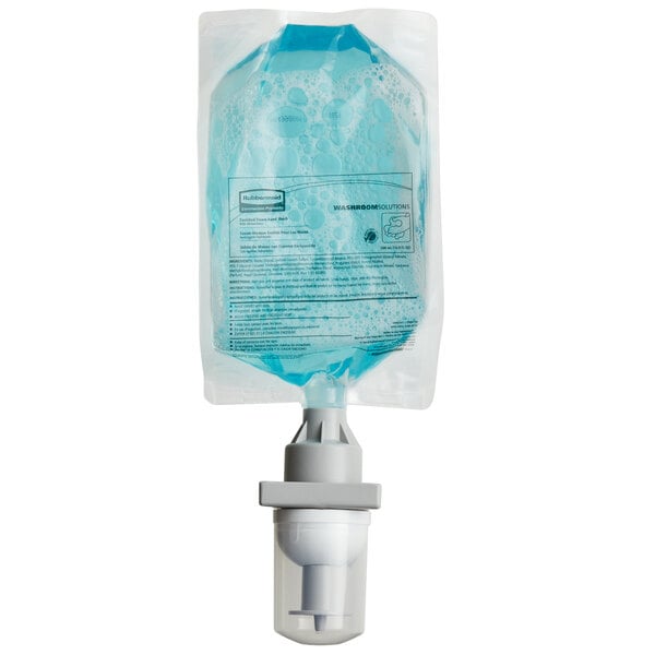 A close-up of a bottle of Rubbermaid Flex Moisturizing Hand Soap.