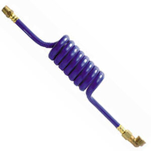 A blue hose with a metal tube wrapped in a blue spiral.