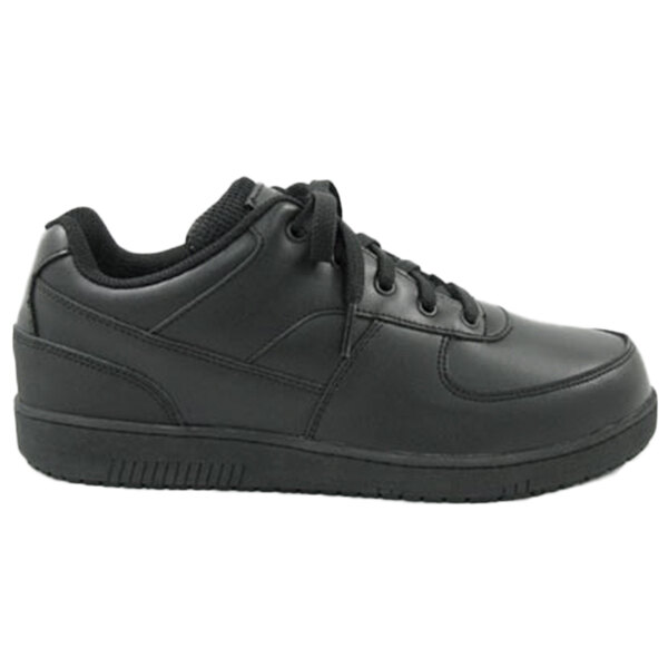 A black leather Genuine Grip women's sport shoe with laces.