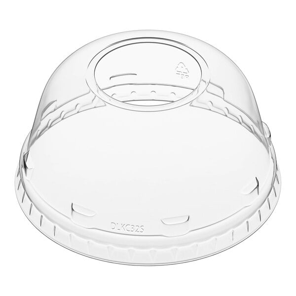 Fabri-Kal DLKC32S Kal-Clear / Nexclear 32 oz. Clear Plastic Squat Dome Lid with 1 3/4" Hole - 500/Case