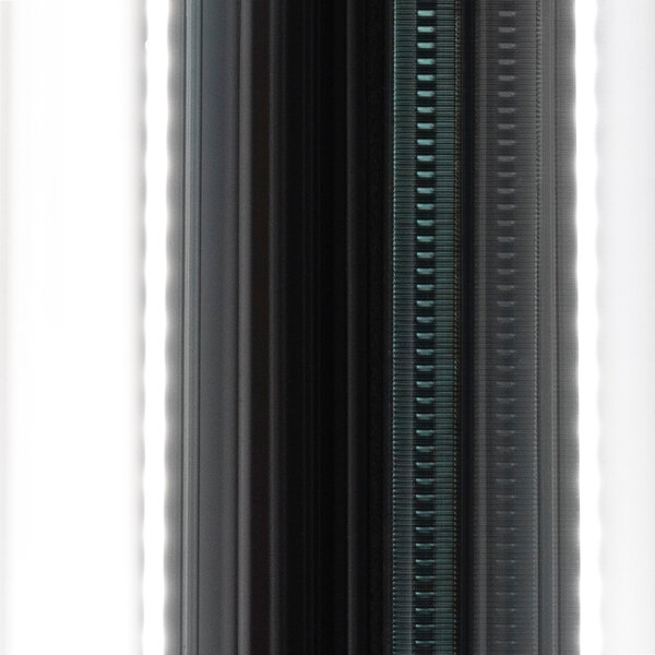 A white Beverage-Air glass door merchandiser freezer with a close up of the window.