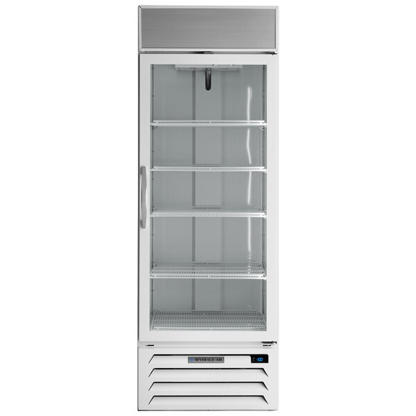 a white refrigerator with glass doors