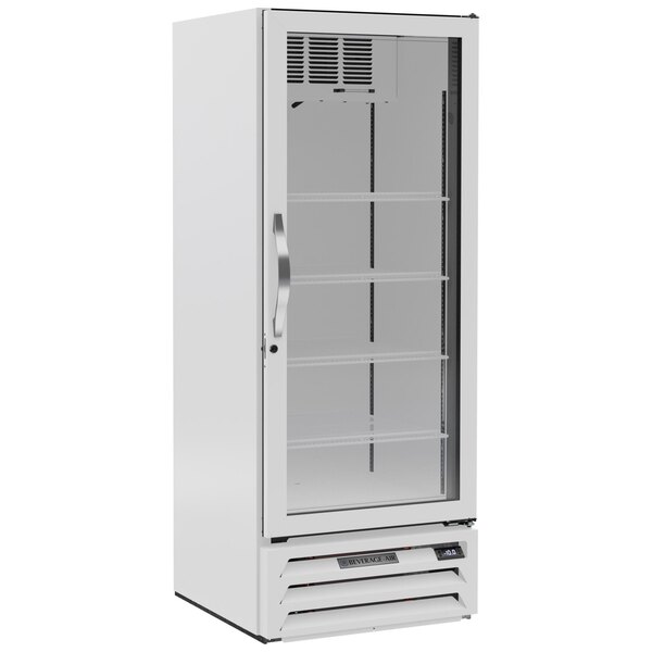 A white Beverage-Air MarketMax glass door freezer.