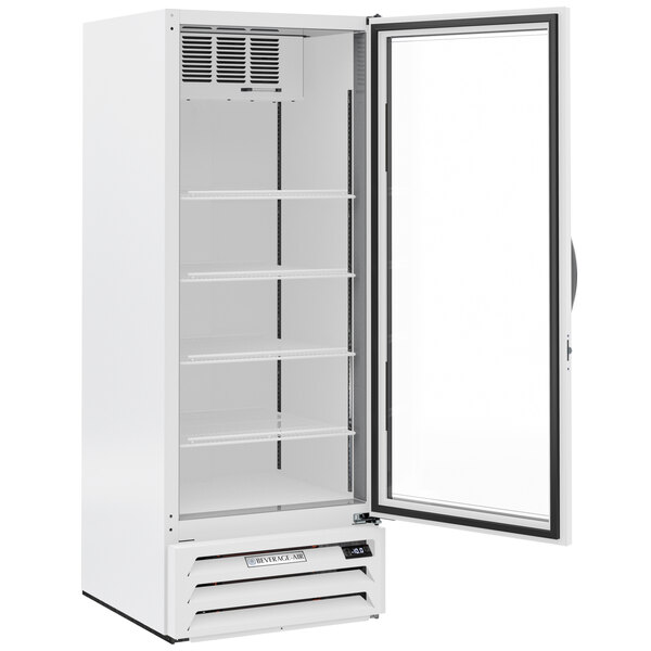 a white refrigerator with a glass door