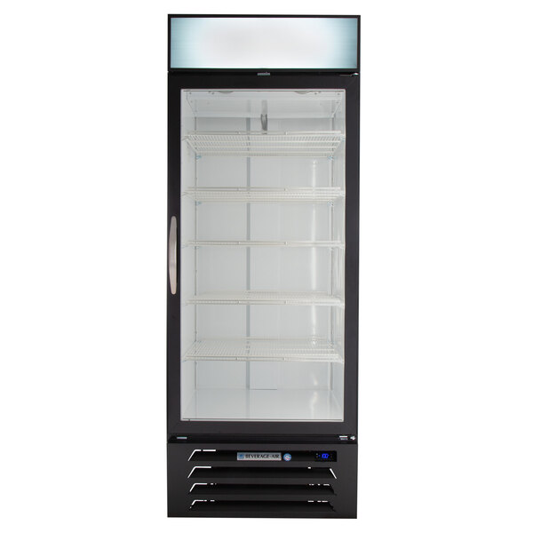 A Beverage-Air black glass door merchandising freezer.
