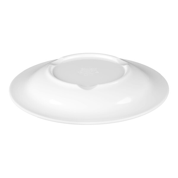 A white melamine pasta, soup, or salad bowl shown upside down.