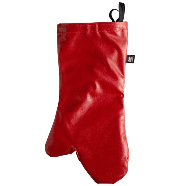 A red San Jamar EZ-KLEEN Oven Mitt.