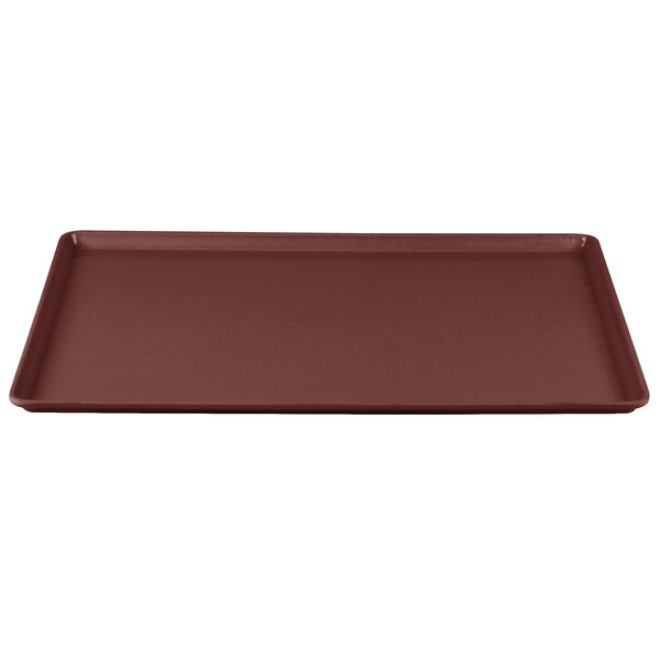 A rectangular brown Cambro dietary tray with a handle.