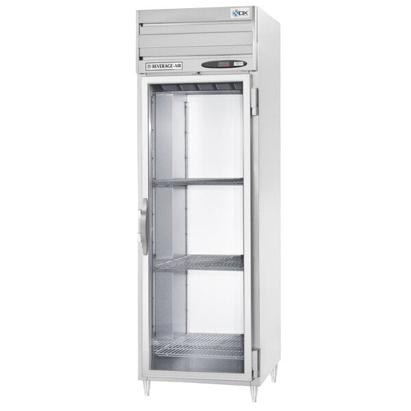 Bev-Air top mounted pass-through glass door refrigerator
