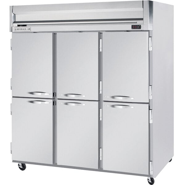 A white Beverage-Air reach-in refrigerator with silver handles on two doors.