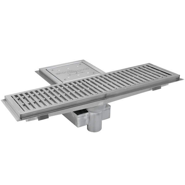 An Eagle Group metal floor trough with a square drain cover.
