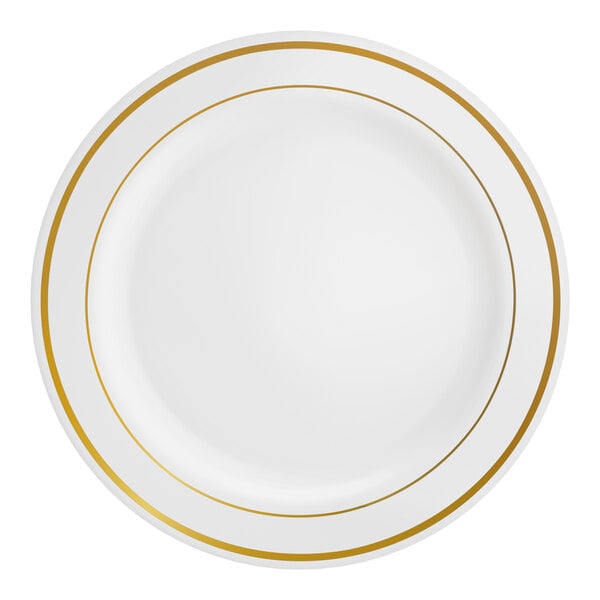 Visions Halo 10" White Plastic Plate with Gold Bands - 120/Case