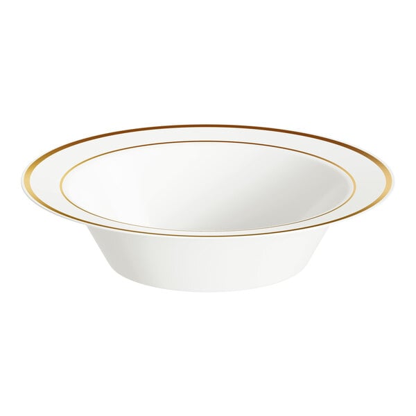 Visions Halo 12 oz. Bone / Ivory Plastic Bowl with Gold Bands - 150/Case