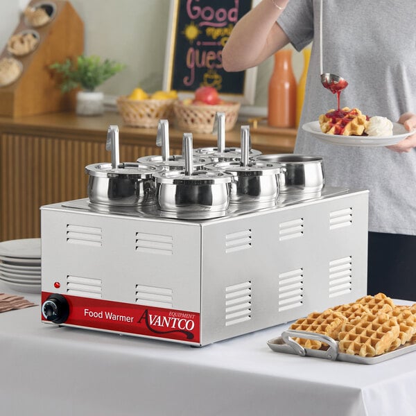 Avantco W50 12" x 20" Full Size Electric Countertop Food Warmer / Topping Station with (6) 2 1/2 Qt. Inset Pots - 120V, 1200W