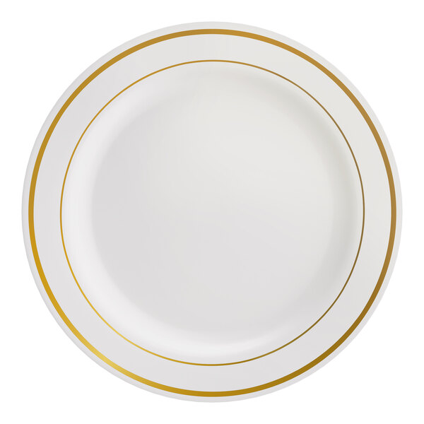 Visions Halo 7" Bone / Ivory Plastic Plate with Gold Bands - 150/Case