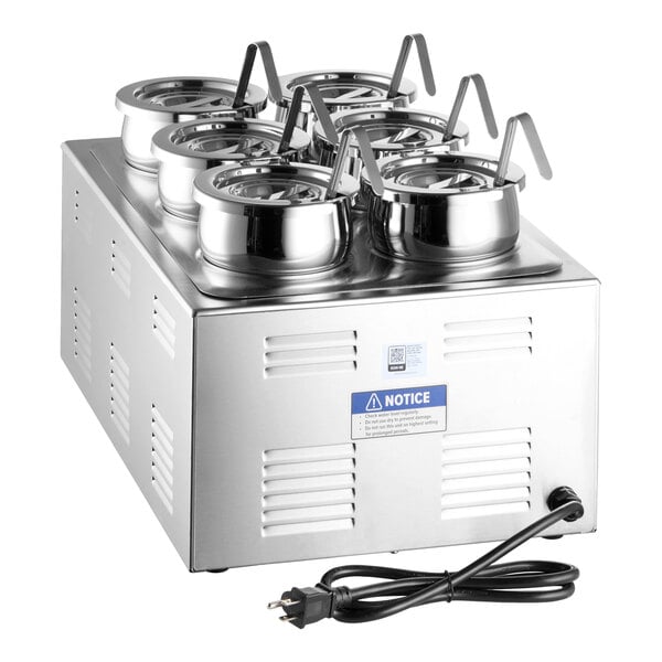 Avantco W50CKR 12" x 20" Full Size Electric Countertop Food Warmer / Topping Station with (6) 2 1/2 Qt. Inset Pots - 120V, 1500W