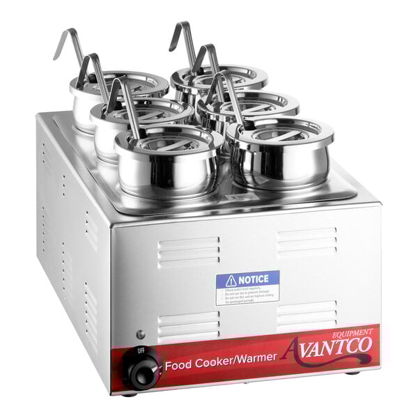 Avantco W50CKR 12" x 20" Full Size Electric Countertop Food Warmer / Topping Station with (6) 2 1/2 Qt. Inset Pots - 120V, 1500W