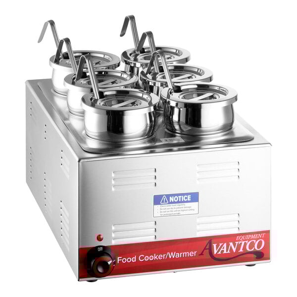 Avantco W50CKR 12" x 20" Full Size Electric Countertop Food Warmer / Topping Station with (6) 2 1/2 Qt. Inset Pots - 120V, 1500W