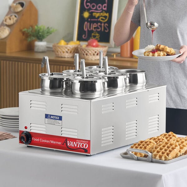 Avantco W50CKR 12" x 20" Full Size Electric Countertop Food Warmer / Topping Station with (6) 2 1/2 Qt. Inset Pots - 120V, 1500W