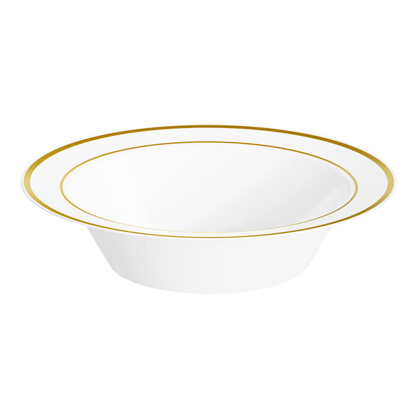 Visions Halo 12 oz. White Plastic Bowl with Gold Bands - 150/Case