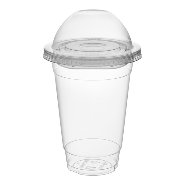 Choice 12 oz. Clear Plastic Cold Cup with 2 oz. Insert and PET Dome and Flat Lids with No Hole - 100/Pack