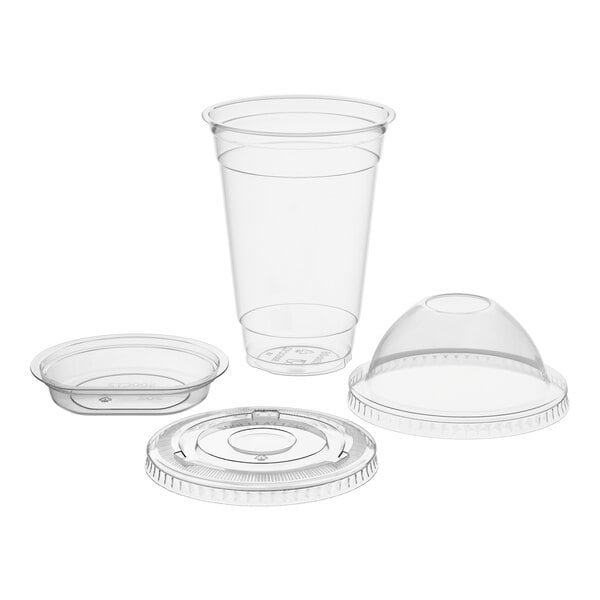 Choice 12 oz. Clear Plastic Cold Cup with 2 oz. Insert and PET Dome and Flat Lids with No Hole - 100/Pack