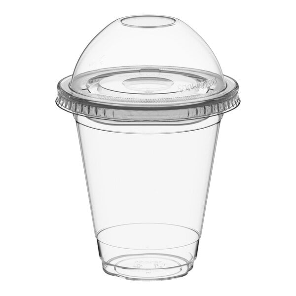 Choice 12 oz. Clear Plastic Cold Cup with 2 oz. Insert and PET Dome and Flat Lids with No Hole - 100/Case