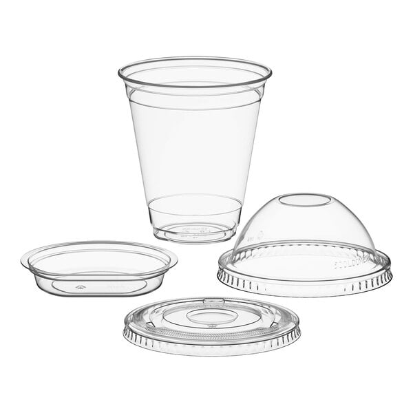 Choice 12 oz. Clear Plastic Cold Cup with 2 oz. Insert and PET Dome and Flat Lids with No Hole - 100/Case