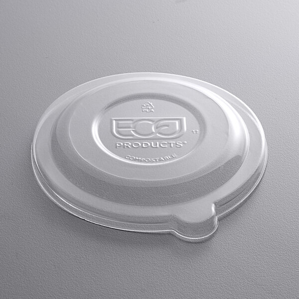 A clear plastic Eco-Products lid with a logo on it.