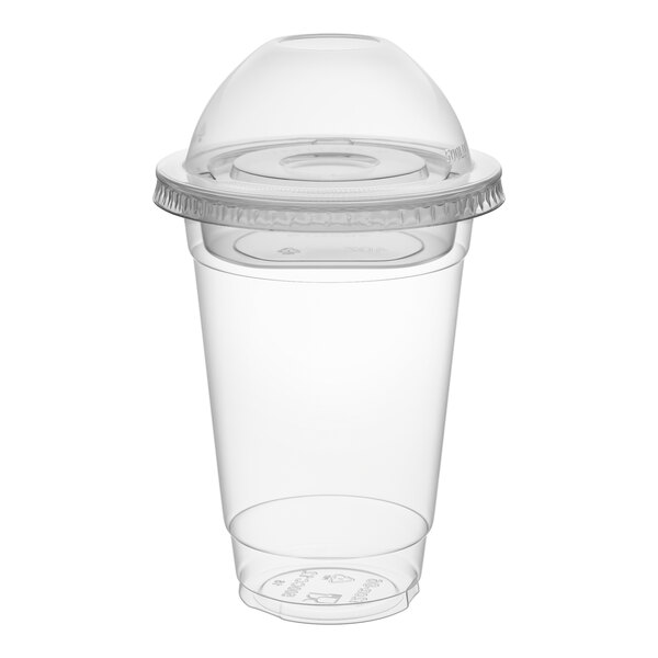 Choice 12 oz. Clear Plastic Cold Cup with 4 oz. Insert and PET Dome and Flat Lids with No Hole   - 100/Pack