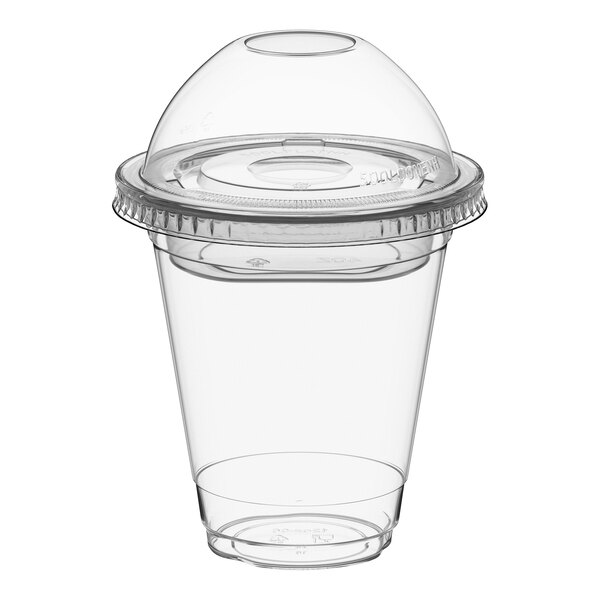 Choice 12 oz. Clear Plastic Cold Cup with 4 oz. Insert and PET Dome and Flat Lids with No Hole - 100/Case