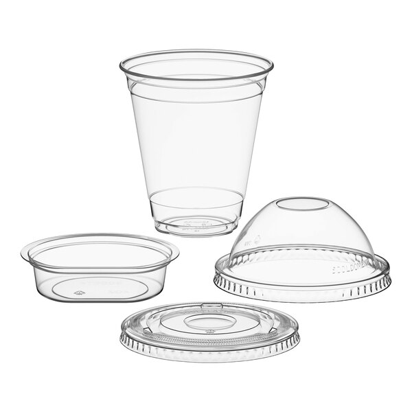 Choice 12 oz. Clear Plastic Cold Cup with 4 oz. Insert and PET Dome and Flat Lids with No Hole - 100/Case