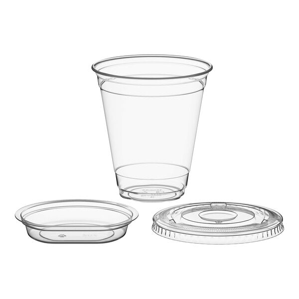 Choice 12 oz. Clear Plastic Cold Cup with 2 oz. Insert and PET Flat Lid with No Hole - 100/Case