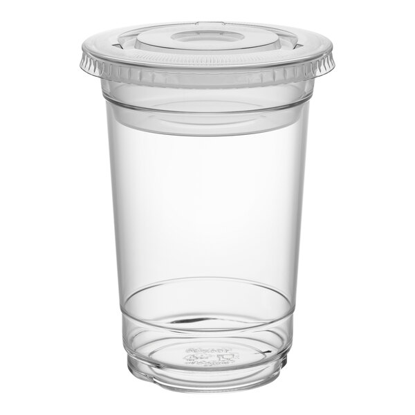 Choice 10 oz. Plastic Cold Cup with 2 oz. Insert and PET Flat Lid with No Slot   - 100/Pack