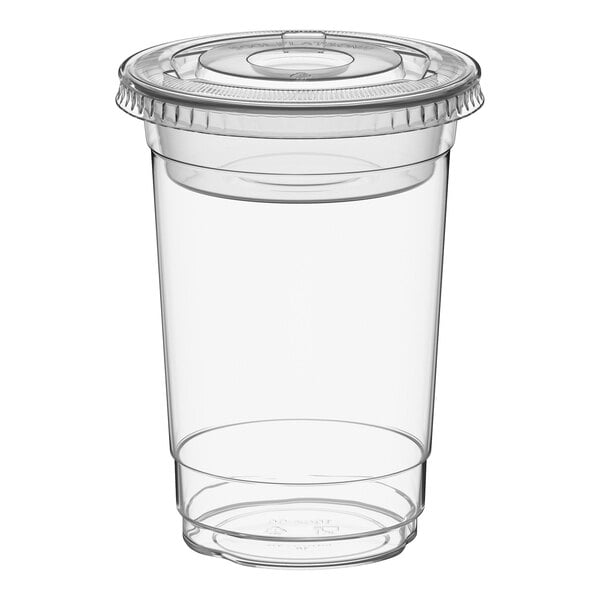 Choice 10 oz. Plastic Cold Cup with 2 oz. Insert and PET Flat Lid with No Slot - 100/Case