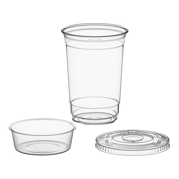 Choice 10 oz. Plastic Cold Cup with 2 oz. Insert and PET Flat Lid with No Slot - 100/Case