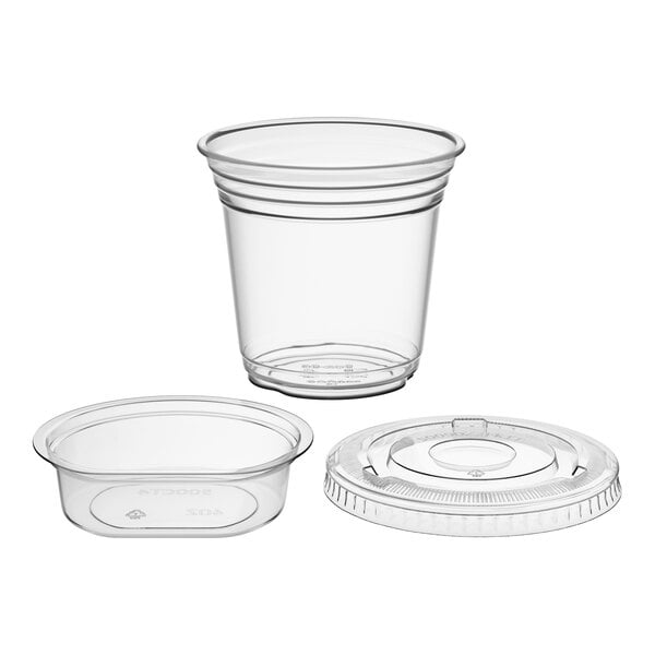 Choice 9 oz. Clear Plastic Squat Cold Cup with 4 oz. Insert and PET Flat Lid with No Hole - 100/Pack