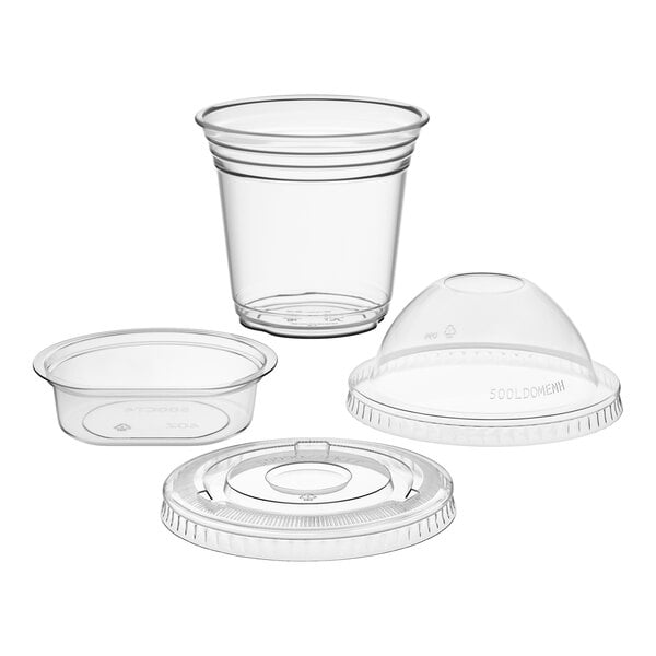 Choice 9 oz. Clear Plastic Squat Cold Cup with 4 oz. Insert and PET Dome and Flat Lids with No Hole   - 100/Pack