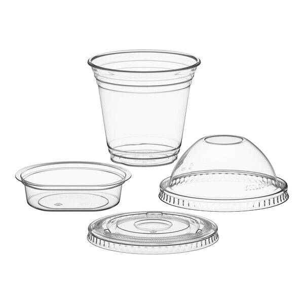 Choice 9 oz. Clear Plastic Squat Cold Cup with 4 oz. Insert and PET Dome and Flat Lids with No Hole - 100/Case